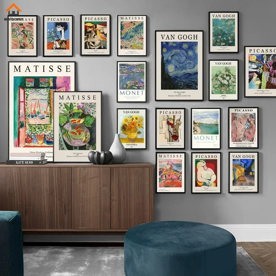 Vintage Famous Van Gogh Monet Matisse Picasso Poster Print Canvas Painting Wall Art Pictures for Home Room Decor
