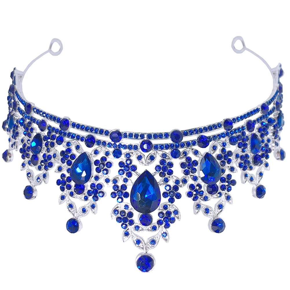 

Blue Rhinestone Crown Hair Accessory Crystal Tiara For Wedding Bridal Party Prom Birthday Halloween Costume Decor