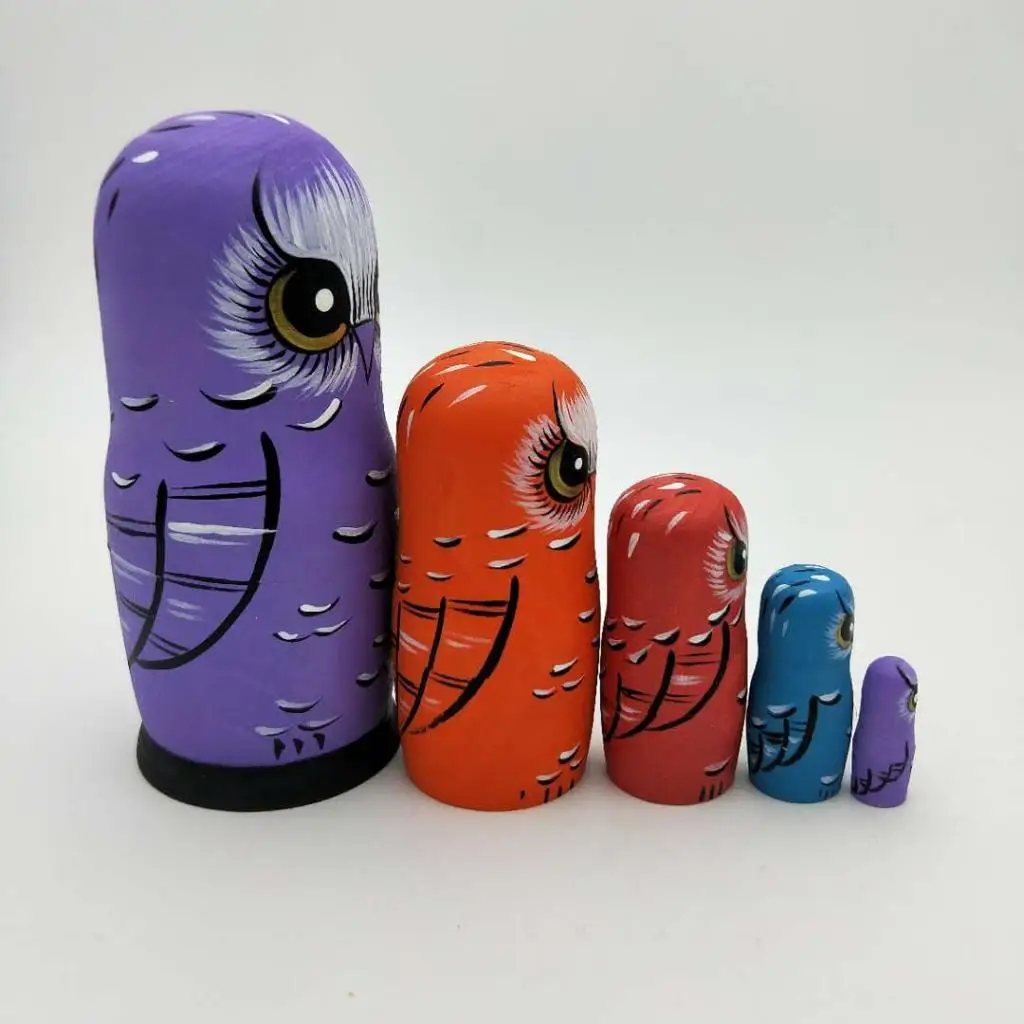 

Set of 5 Owl Printed Russian Nesting Dolls Christmas Gift Kids Toys