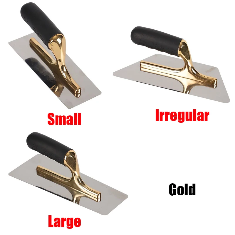 F50 Plaster Bricklaying Trowel Tools Gold Stainless Steel Rubber Handle Skimming Plastering Trowel Wall Construction Tools