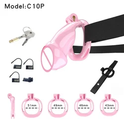 Realistic Pussy Design Chastity Cage Cobra Penis Device with 4 Size Cock Rings and Chastity Belt Sissy Pink Sex Toys for Man Gay