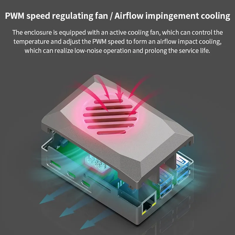 Etui z ABS dla Raspberry Pi 5 Silver ABS Shell z regulowaną prędkością wentylator chłodzący PWM kompatybilny oficjalny aktywny grzejnik do RPi 5