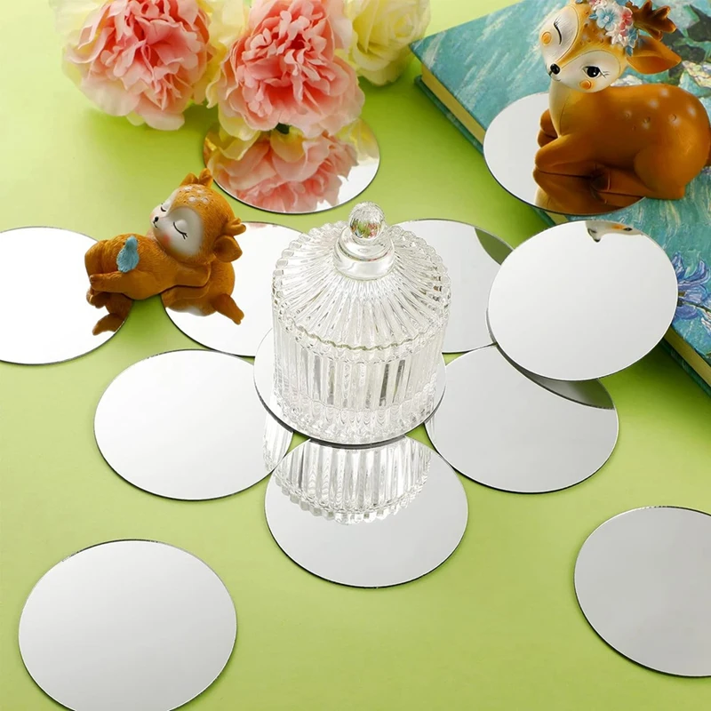 BEST 25 Pieces Acrylic Mini Size Round Mirror Adhesive Small Round Mirror Craft Mirror Tiles for Crafts (4 Inch in Diameter)