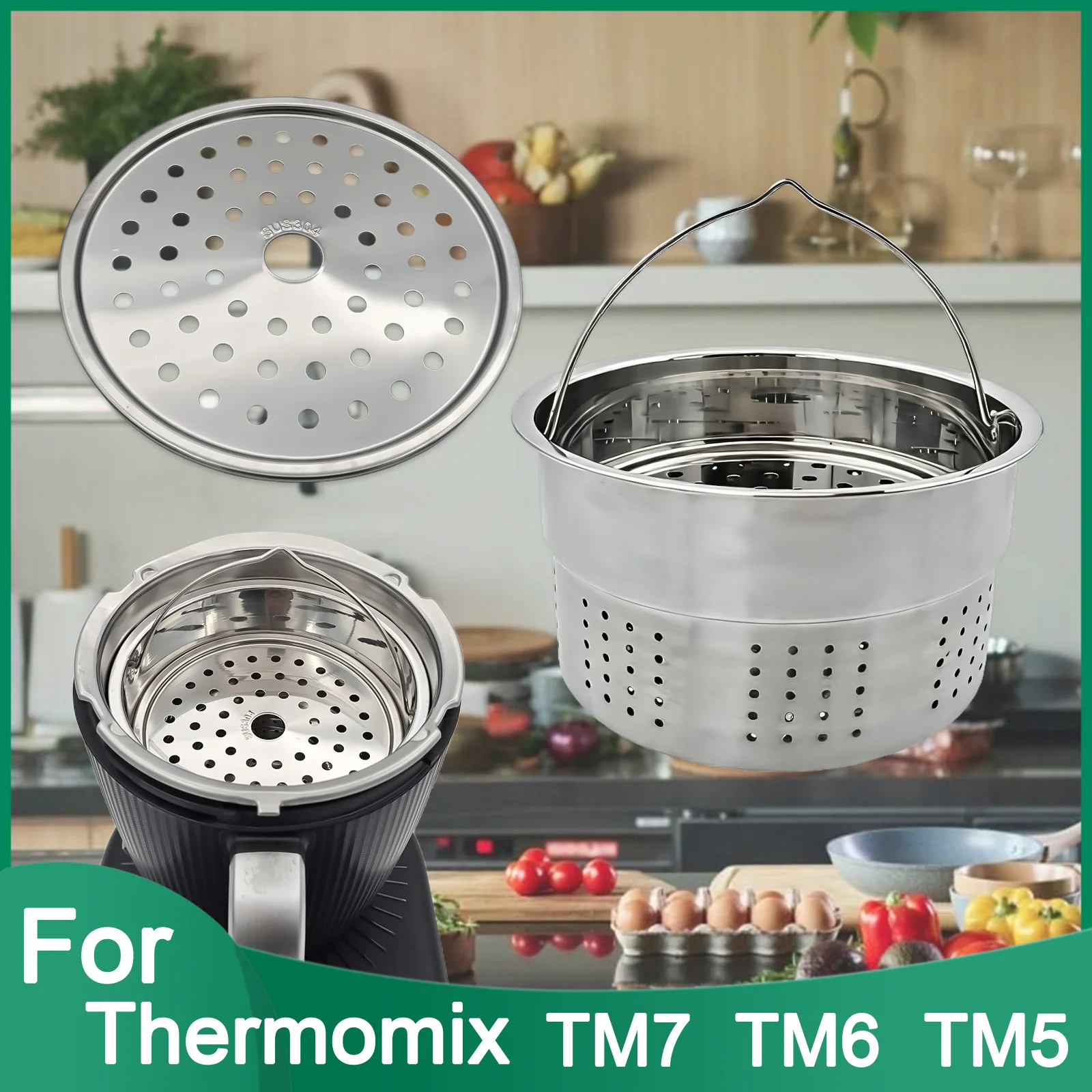 Cesta y rejilla para vaporera de acero inoxidable para Thermomix TM7, accesorios de cocina versátiles para una cocción saludable y mejorada