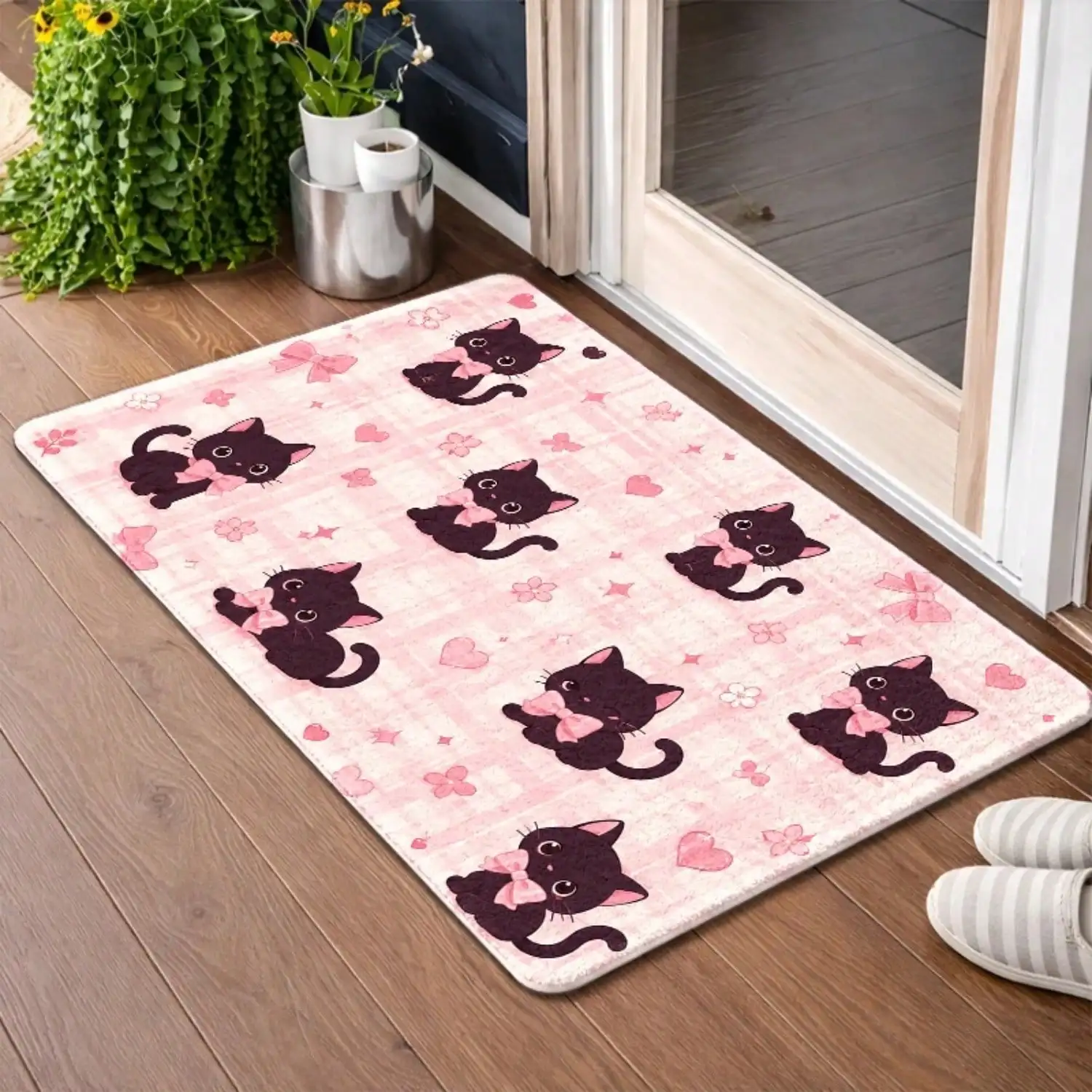 1pc Vintage Red Rose Non-Slip Floor Mat | Flannel Material, Durable &, Machine-Washable, Rubber Backing, Universal Fit, Suitable For Living Room, Bedroom