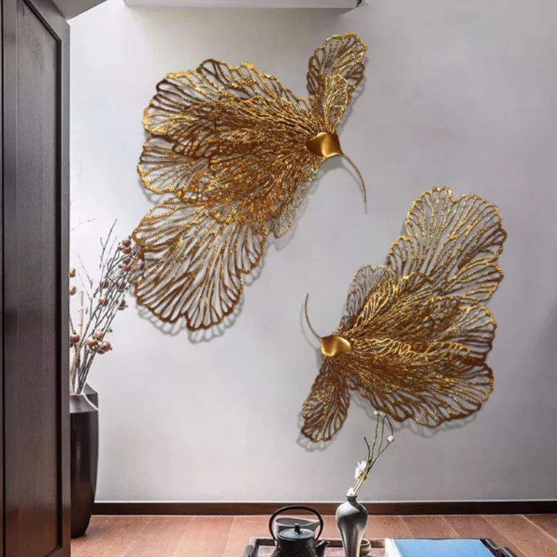 Nordic Luxury Wrought Iron Peacock Feather Wall Painting Office Club Cafe Wall Mural Decoration Home Background Wall Sticker Art