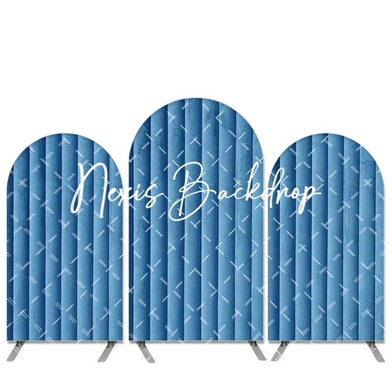 

Retro Dirty Blue Curtain Pattern Stripe Arch Backdrop Cover Pure Blue Birthday Party Decorations Simple Background For Women