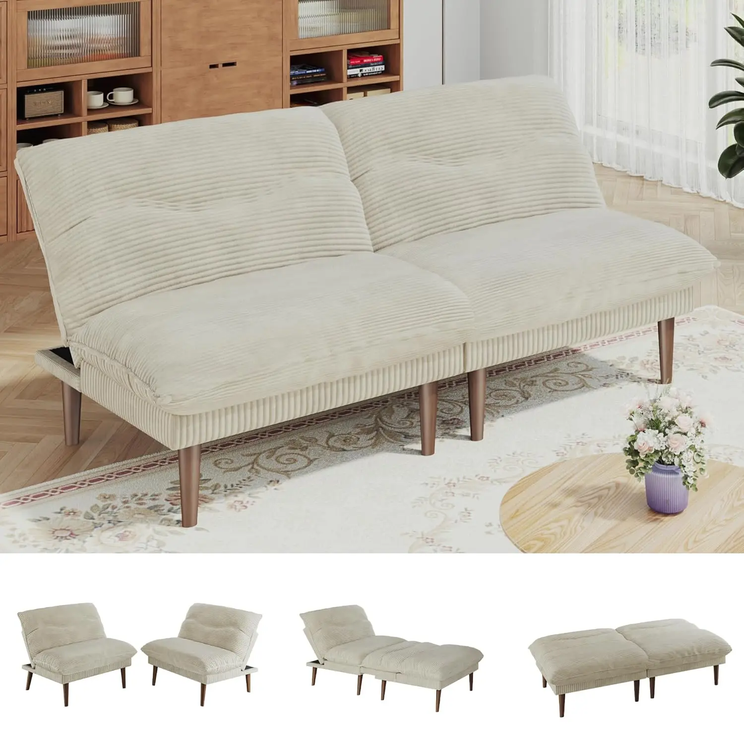 

Futon Sofa Bed, 4 in 1 Multi-Functional Futon Couch with Adjustable Backrest, 75 inch Convertible Sleeper Sofa Bed, Customized