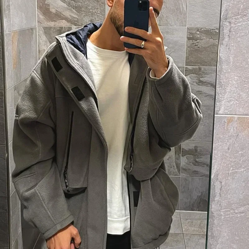 سترة رمادية دافئة MARTINE ROSE للرجال والنساء معطف كاجوال فضفاض بسحاب متعدد الجيوب بغطاء للرأس #2