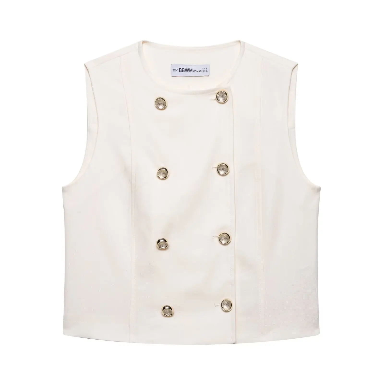 

Zevity Women Fashion O Neck Sleeveless Double Breasted Summer Vest Jacket Office Lady Business Casual Slim WaistCoat Tops CT9301