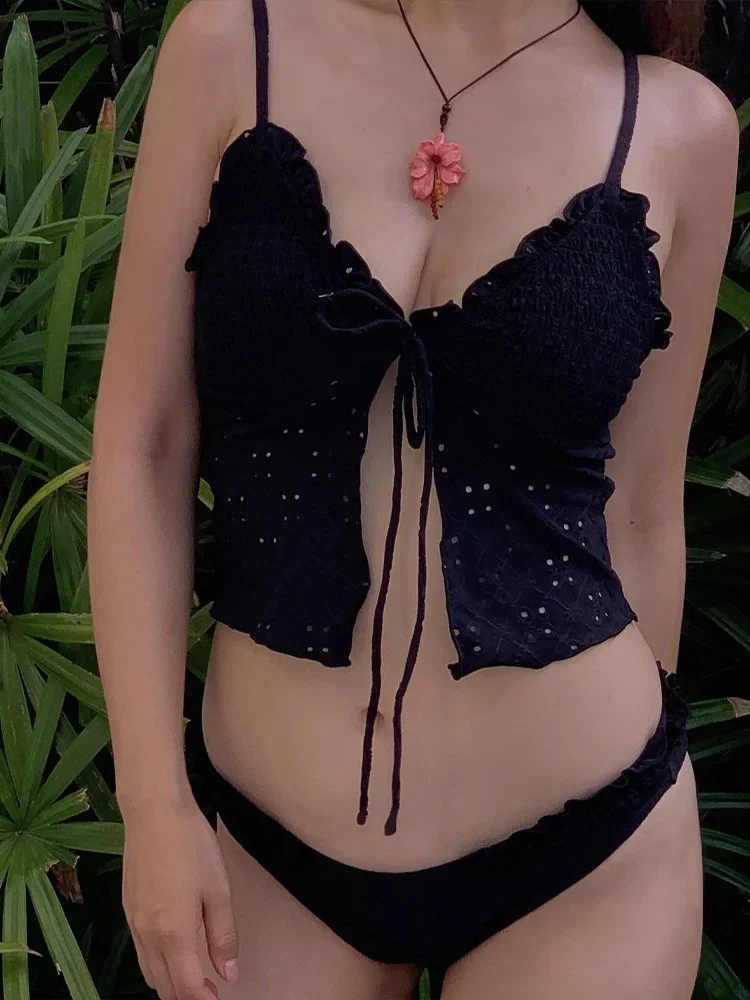 

AOTVOTEE сексуальное бикини на тонких бретельках, комплект из 2 предметов, женский разделенный купальник, пляжное бикини с открытой спиной, новинка 2025, летний купальник, комплект бикини