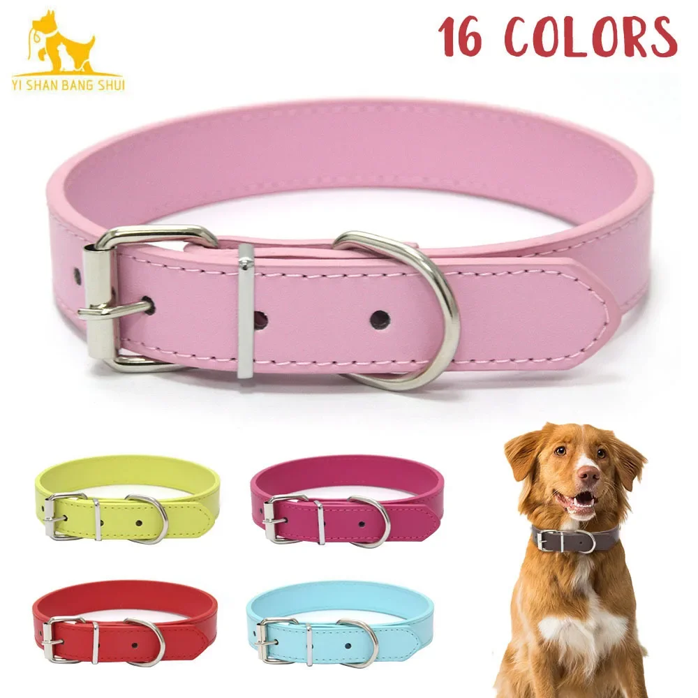 Solid Color Leather Dog Collar Colorful Cat Necklace Adjustable Puppy Neck Strap Suitable For Medium And Small Dogs Pet Supplies