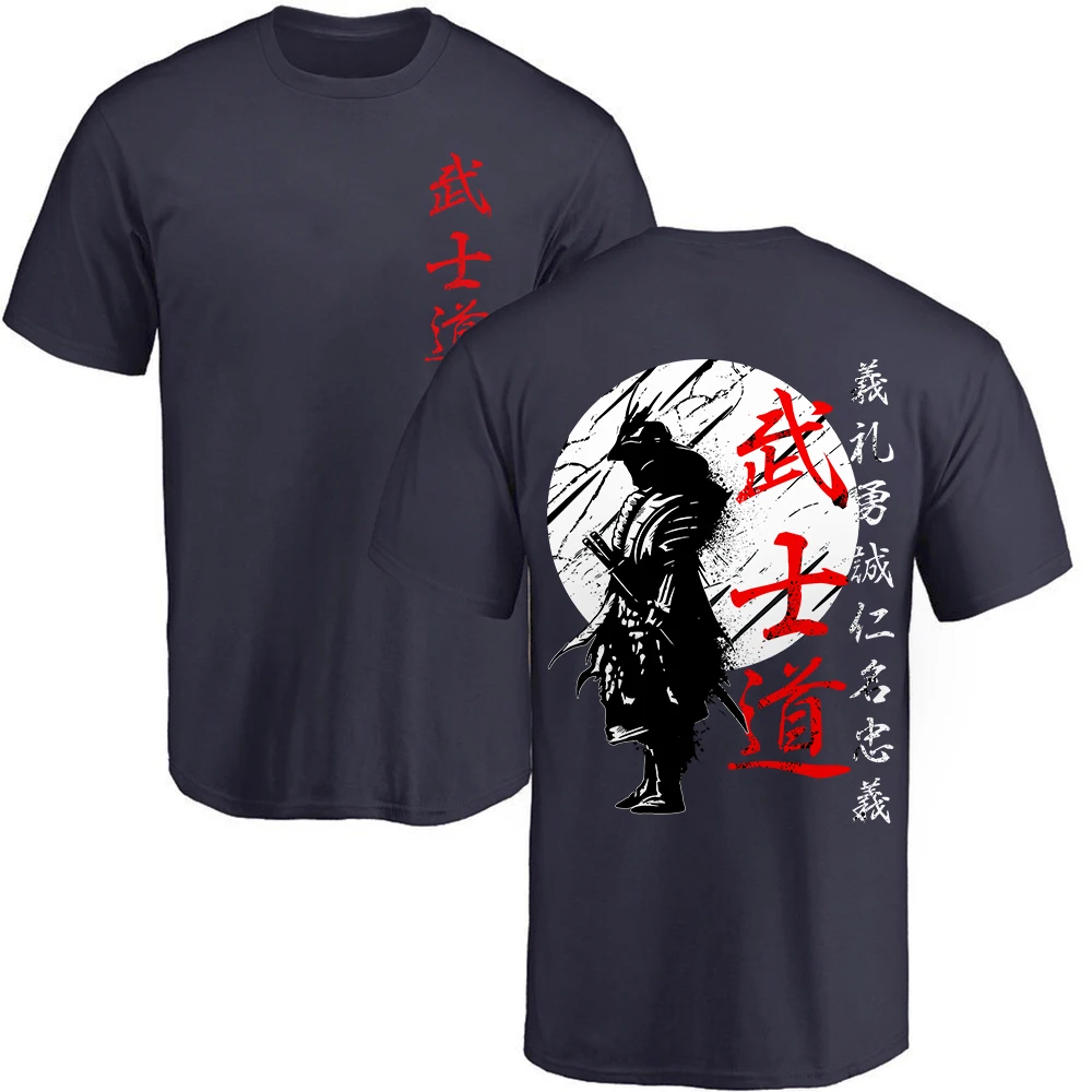 Japanese samurai shirt. Japanese style Japanese men\'s spirit printed T-shirt loose and comfortable Harajuku sports top