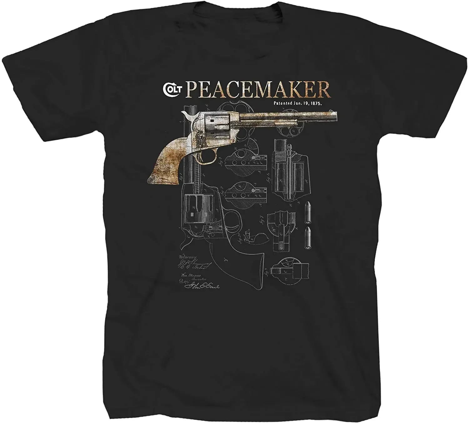 Peacemaker Pistole Revolver T-Shirt 100% Cotton O-Neck Short Sleeve Summer Casual Mens T-shirt Streetwear