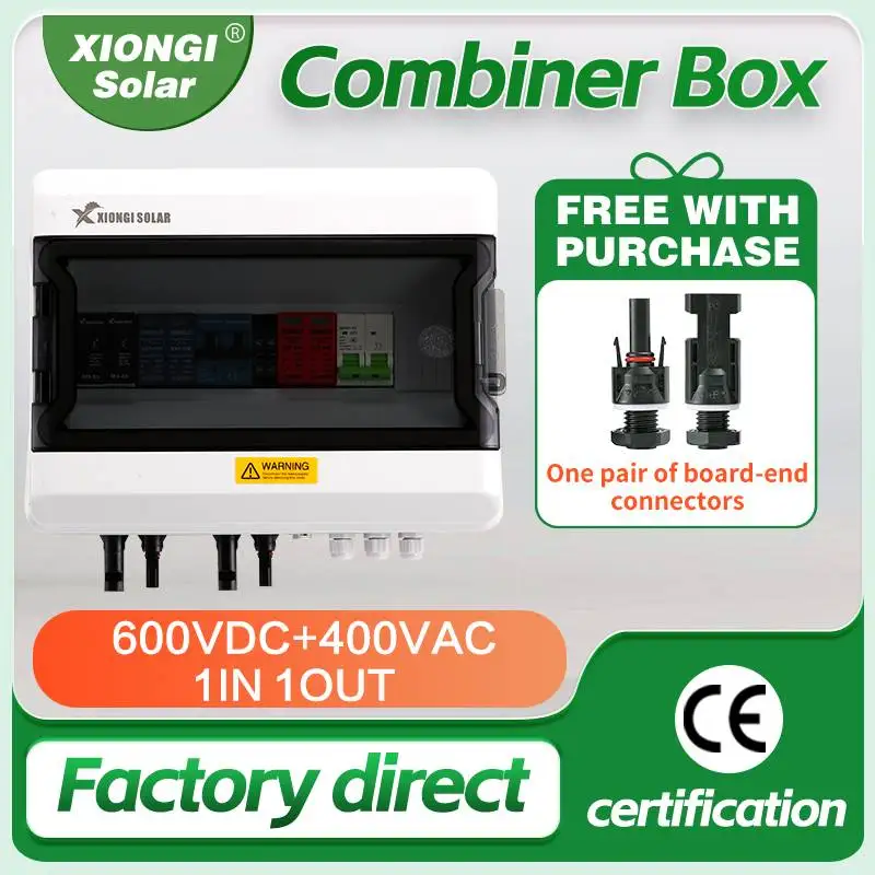 XIONGISOLAR PV Combiner Box 1in1out DC+AC 600V 1 String IP65 Solar Surge Lightning Protection Outdoor Waterproof