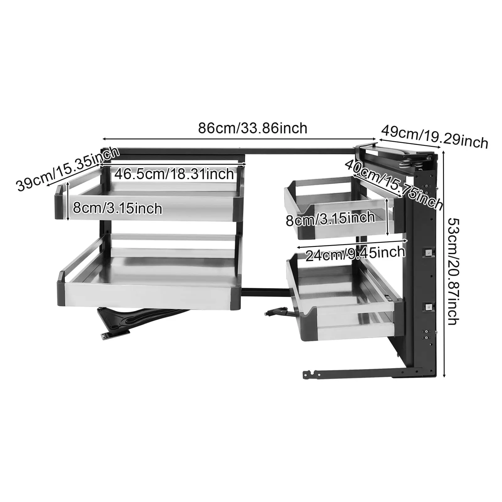 Corner Cabinet Right Pull-Out Organizer, 2-Tier Blind Corner Shelf with 115° Opening Angle, Kitchen Corner Cabinet Pull