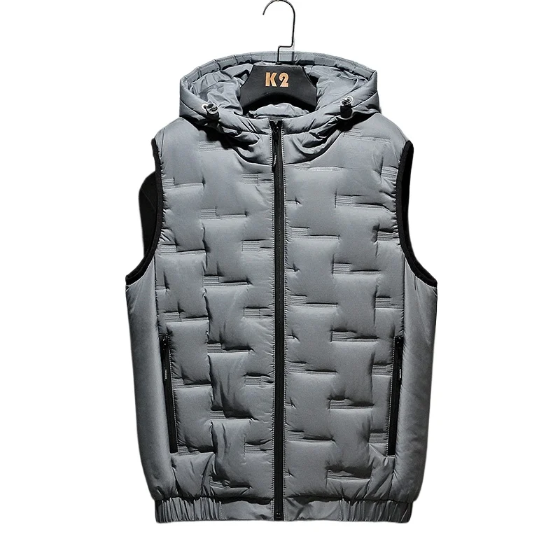 

Winter Hooded Vest Men Pleated Solid Padded Vest Windproof Warm Sleeveless Jacket Homme Casual Waistcoat Thicken Parkas 8XL