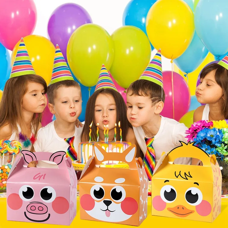 8Pcs/lot Jungle Animal Candy Box Cow Sleep Dog Duck Gift Box Portable Hanging Biscuit Packing Boxes Farm Birthday Party Favors