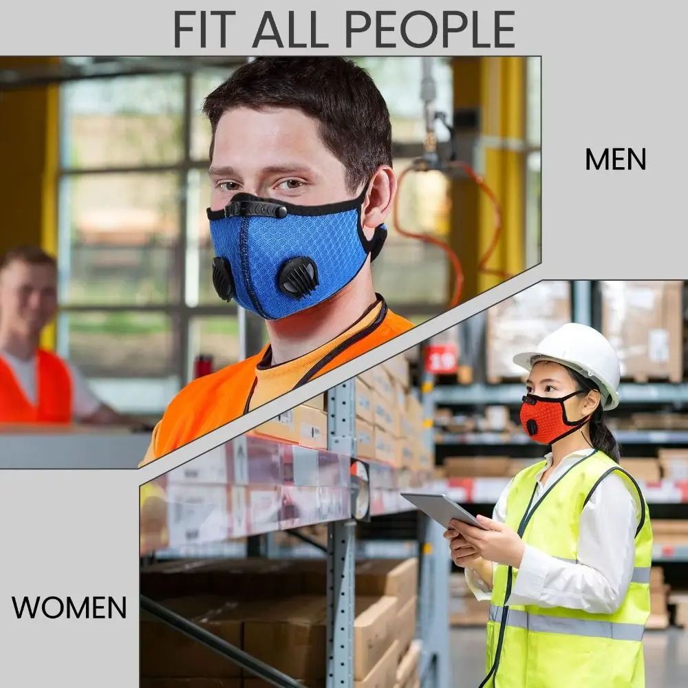 Oddychająca Ergonomiczna Maska Przeciwpyłowa Zacisk na Nos Respirator Wielokrotnego Użytku Regulowana Filtry z Węglem Aktywnym Jazda na Rowerze
