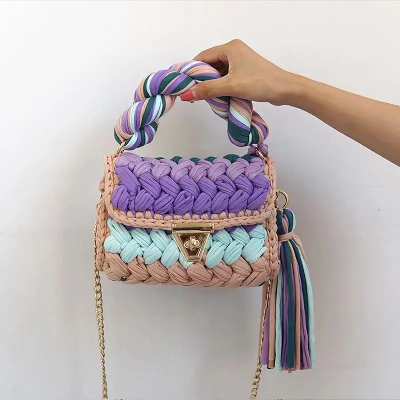 Hand Woven Women Handbag Colorful Bag Ladies Fashion Chain Cross Border Shoulder Bag WB008