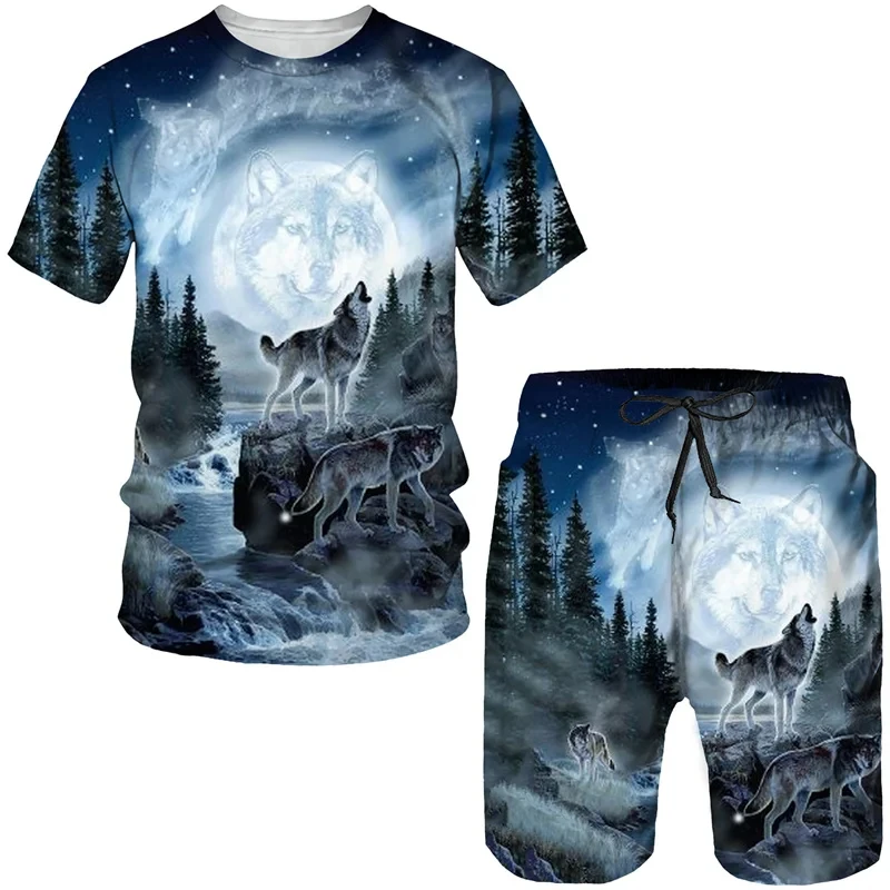 3D Print Classical Wolf Tees/Sets Summer Men Women T-Shirt&Shorts Suit Personality Joggers Tracksuit Hip Hop Streetwear Clothin