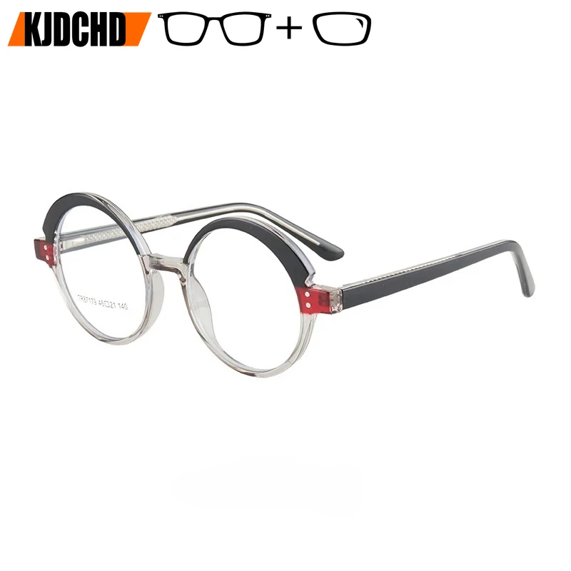 

KJDCHD Fashion Round Prescription Glasses Women Acetate Myopia Eyewear ﻿Anti Blue Light/Photochromic Optical Eyeglasses