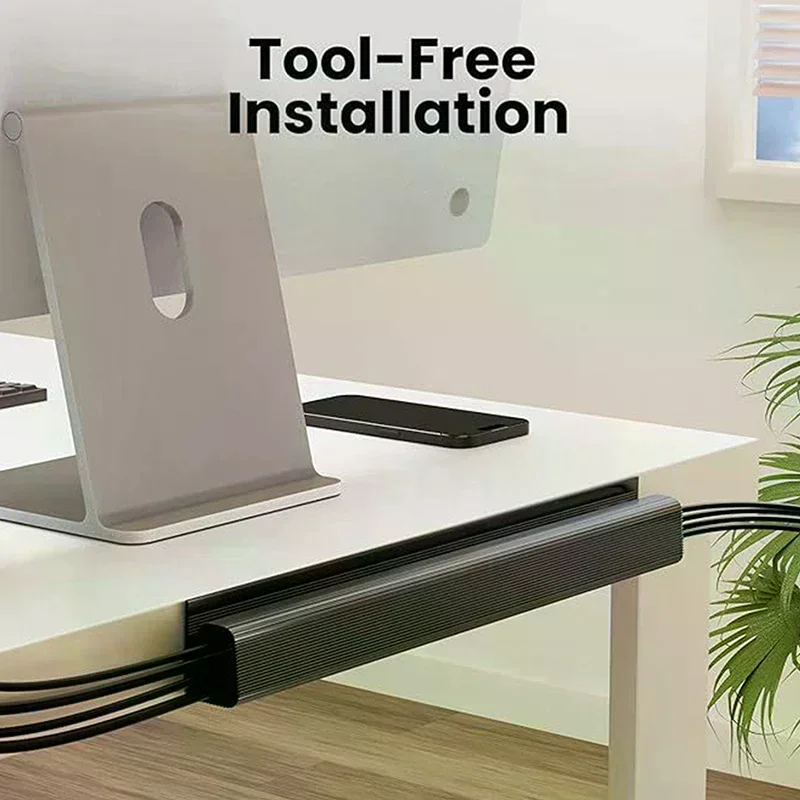 Under Desk Cable Management Tray PVC Power Wire Hider Strip Cord Holder Wire Organizer Cable Raceway 40cm/15.75inch