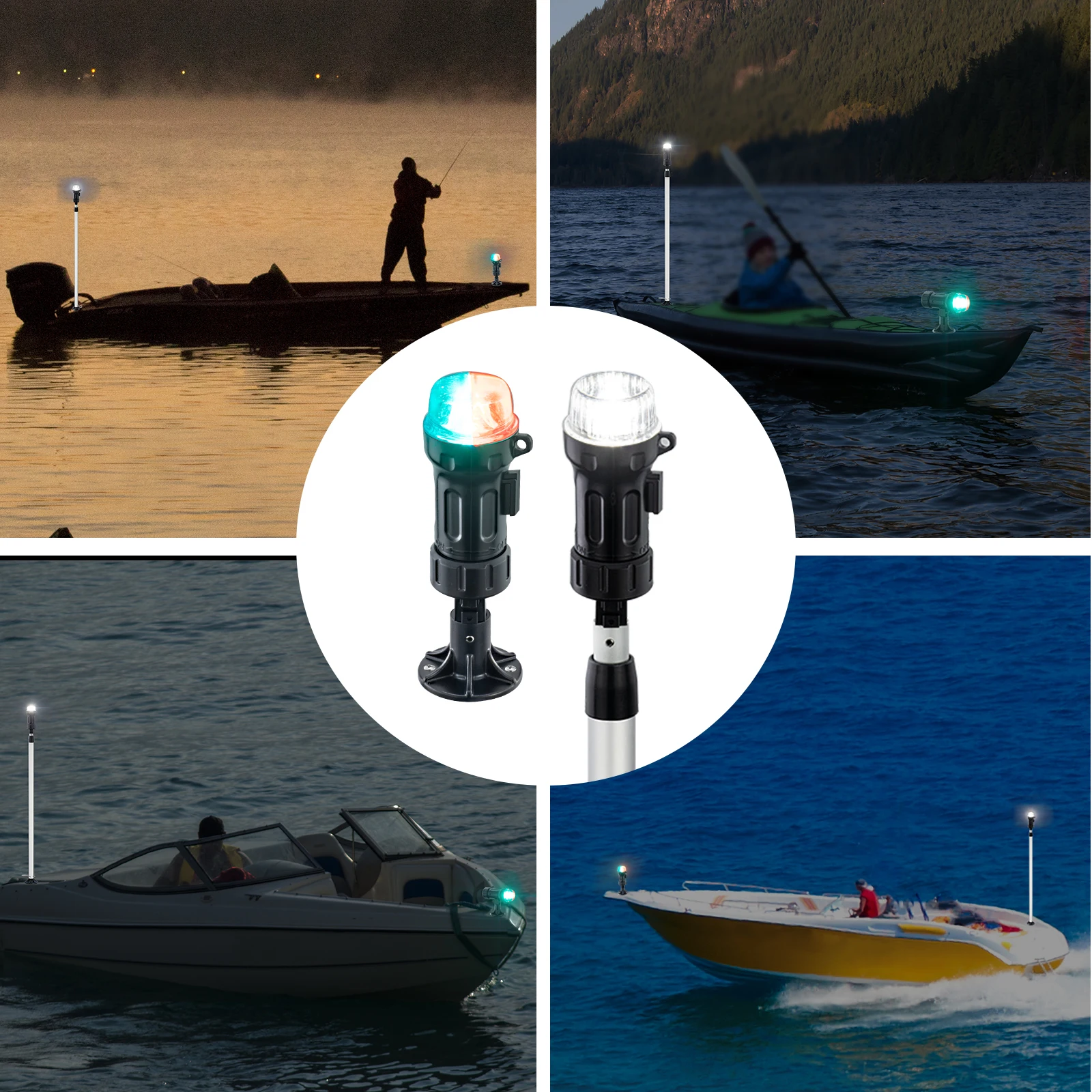 Battery Navigation Lights for Boats Telescoping Boat Lights Bow and Stern,30-52.4 Inches,Fixed Base,for Kayak,Boats