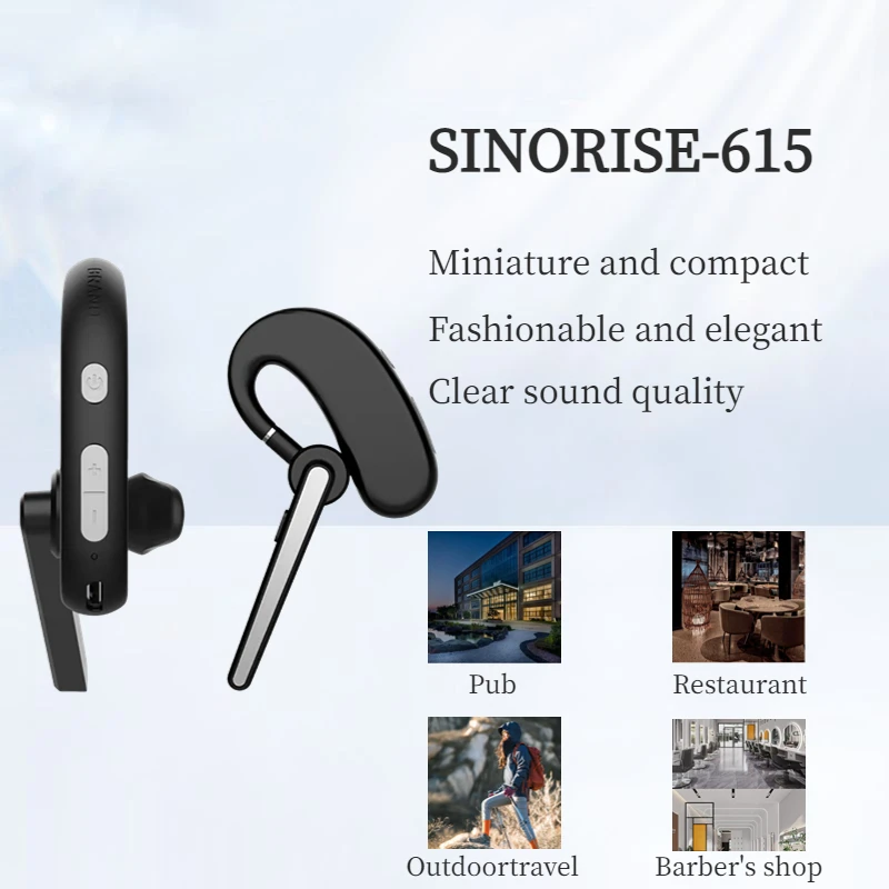 Sinorise SR615 Wireless Walkie Talkie, Two Way Radio, Ear-hook, Mini Bluetooth, In-ear Hanging, Fit for Bar, Hotel, Beauty Salon