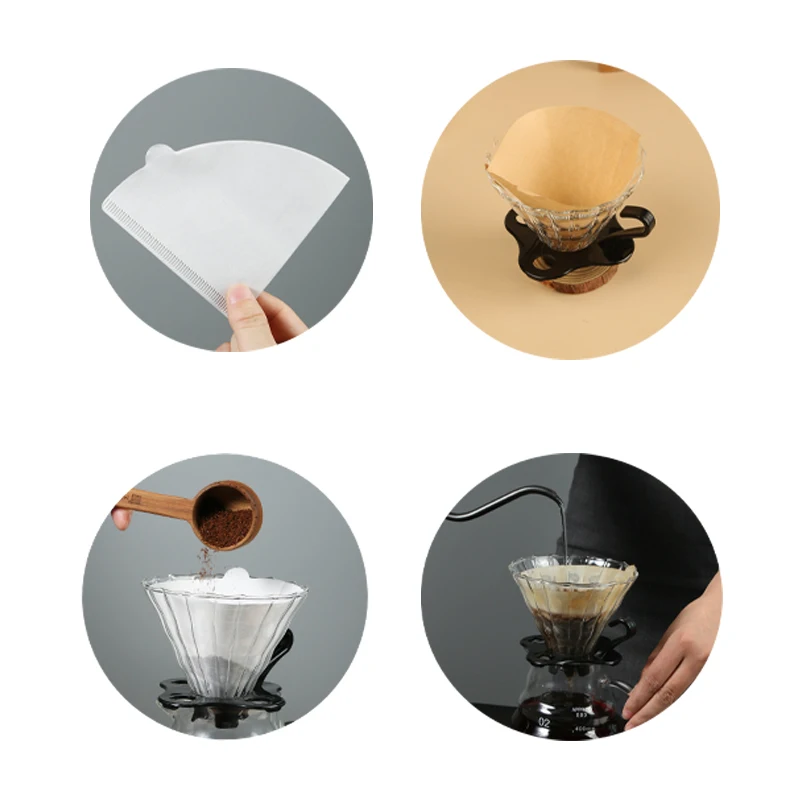 10–100 Stück Kaffeefilterpapier, V-förmiger Holzzellstoff-Kegelfilter, zum Übergießen von 2–4 Tassen, natürlicher Tropfkaffee, Papierfilter, Zubehör – Detail 8