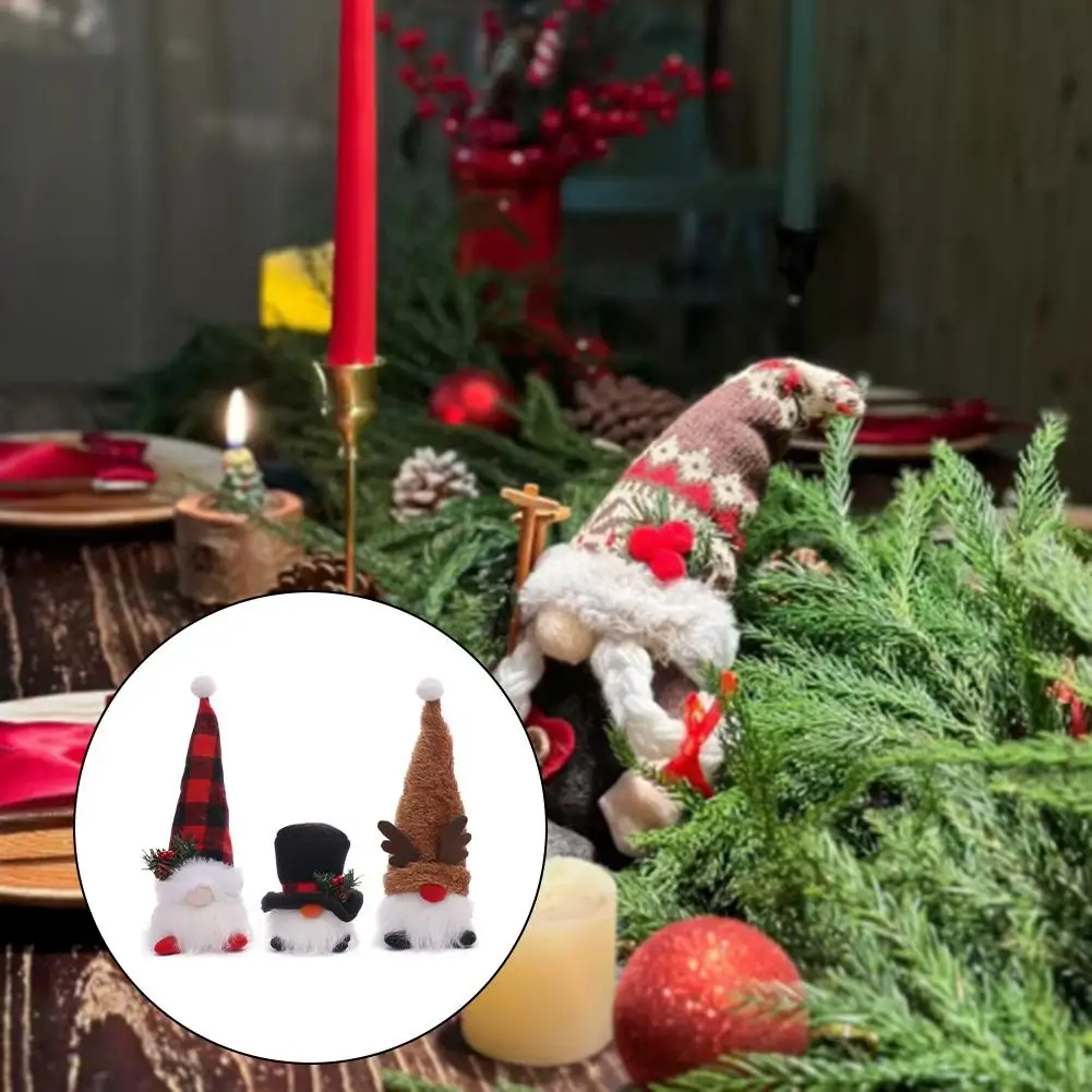 ตุ๊กตาโนมคริสต์มาส LED - ชุดตกแต่งผ้าพลัฌ 3 ชิ้น สร้างบรรยากาศอบอุ่นในวันหยุด ของตกแต่งบ้าน มีสินค้าพร้อมส่ง ขายส่ง