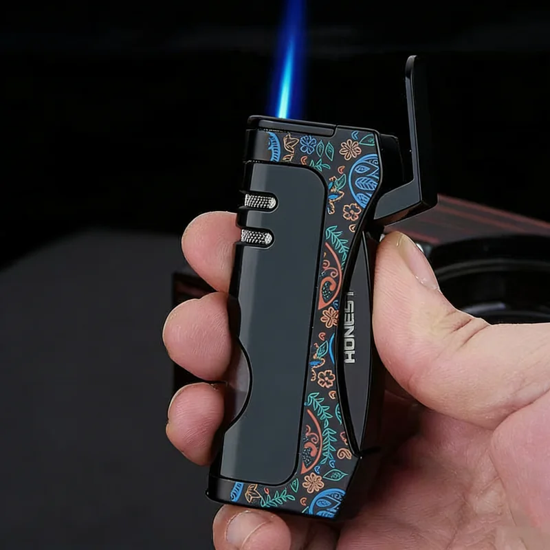 

New HONEST Turbo Side Pressure Windproof Lighter Butane Gas Metal Lighter Cigar Smoking Accessories Men's Gadgets Gifts
