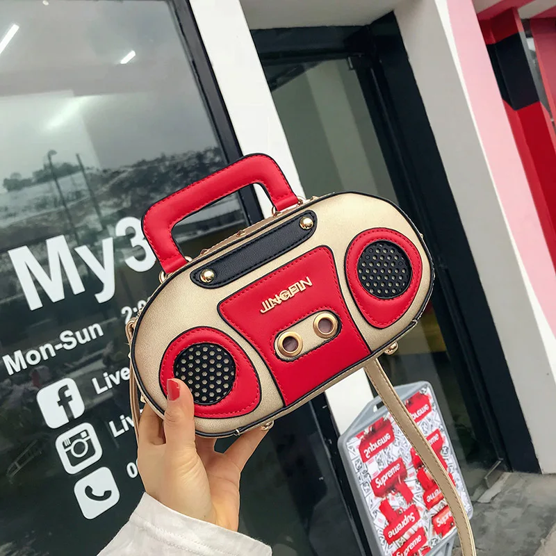 

﻿ Vintage Radio Women Handbags Designer Chic Shoulder Bags Luxury Pu Leather Rock Female Crossbody Messenger Bag