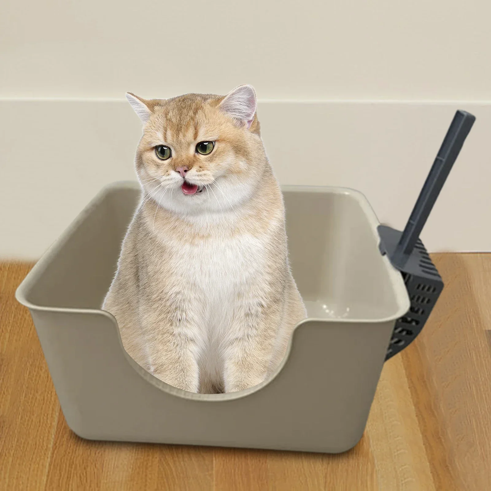 Open Top Pet Litter Tray Anti Splashing Cat Bedpan Cat Litter Box with High Side Kitty Litter Pan for Kitten Small Medium Cats