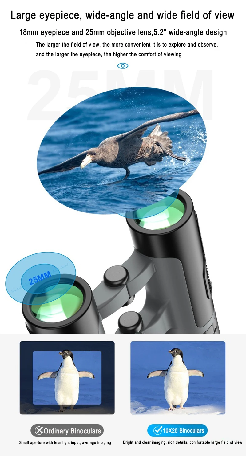 10x25 Kompaktes Fernglas mit Hoher Leistung für Erwachsene und Kinder Einfache Fokussierung HD-Optik Teleskop für Vogelbeobachtung Reisen Sport Spiele – Detail 21