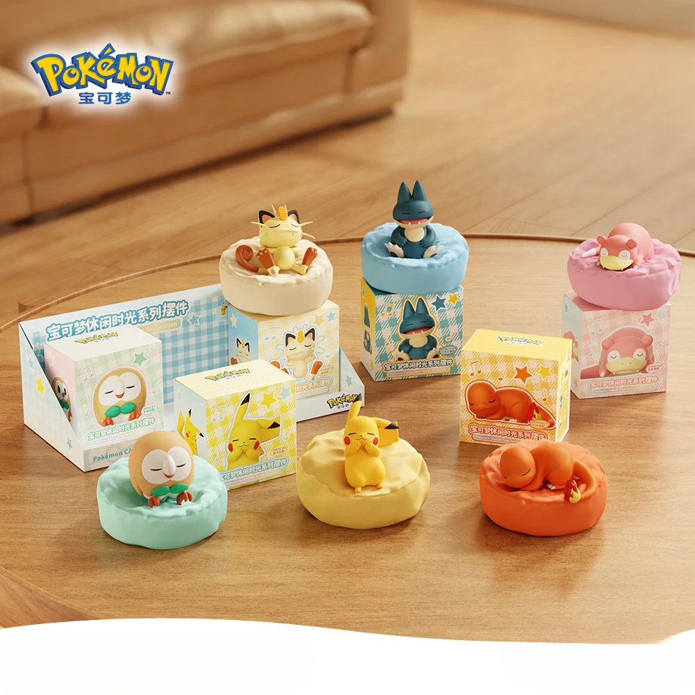 Figuras de Pokémon Pikachu Gonbe Rowlet Meowth Slowpoke Charmander Leisure Time Series, modelo de mano, adornos, juguete para regalo