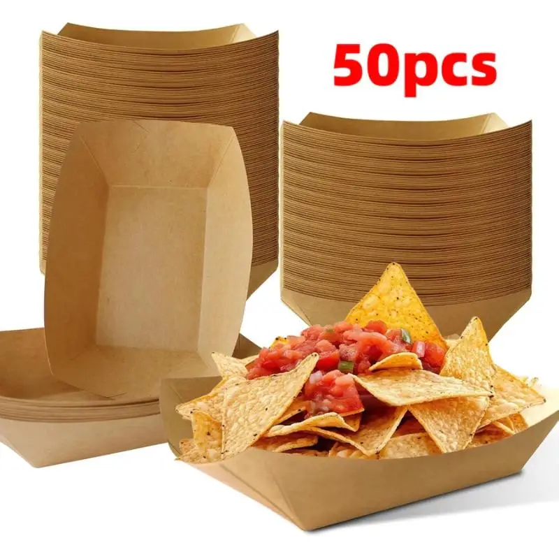 Heat Resistant Disposable Kraft Paper Hotdog Boat Trays Food Safe Containers for Takeaway Snacks Camping Trips 