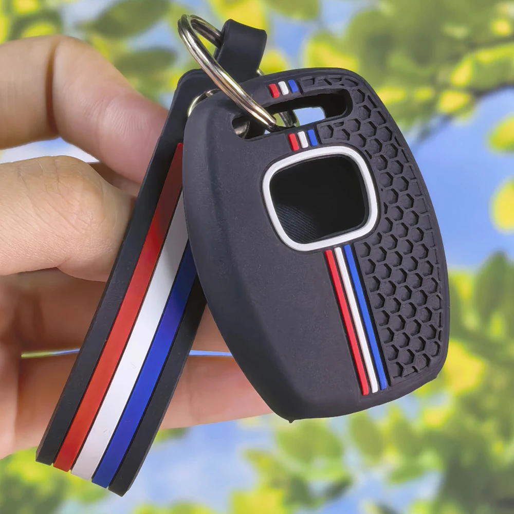 Silicone Key Fob Case with Keychain, Racing Stripe 2 Buttons for Honda Civic Jazz Gr8 CR-V SRV FRV Fit CSX Chord 7 Accord