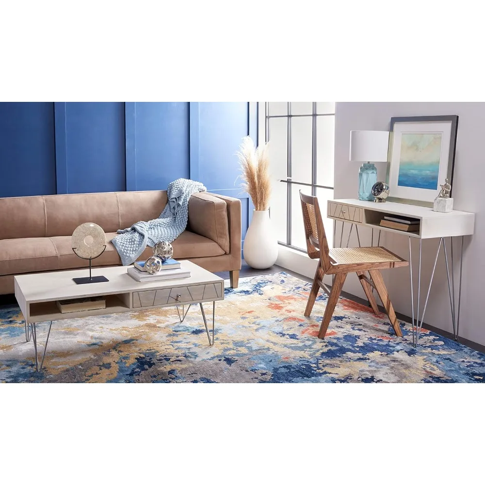 Home Collection Mesa de centro calêndula de meados do século com lavagem branca e perna prateada