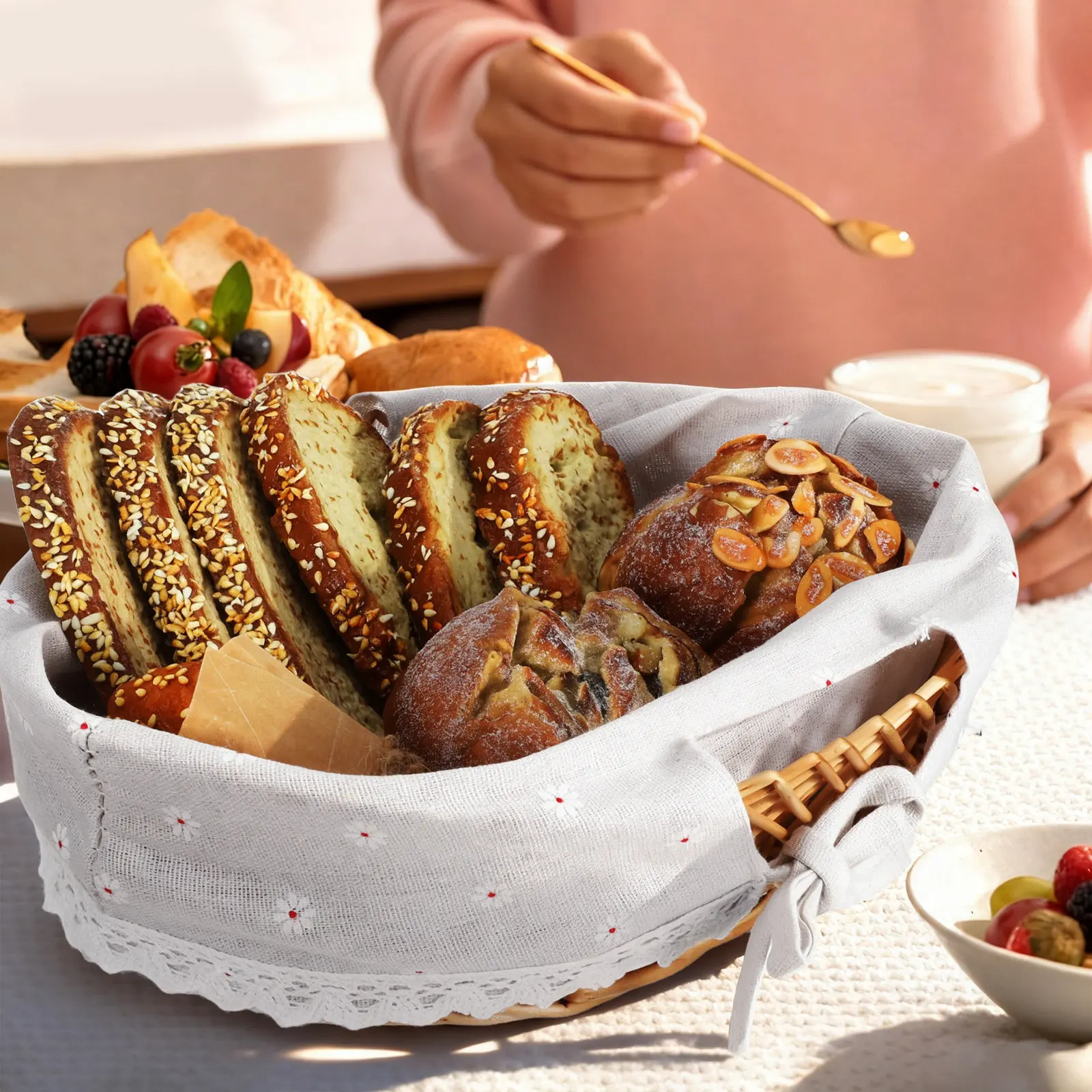 

Сменный моющийся многоразовый тканевый вкладыш для плетеной корзины, для корзин для пикника, декоративный, в стиле фермерского дома и бохо