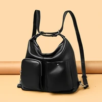 Mochilas de cuero suave de alta calidad para mujer, bolso de hombro Convertible, mochila escolar informal para mujer, bolsas de viaje de gran capacidad