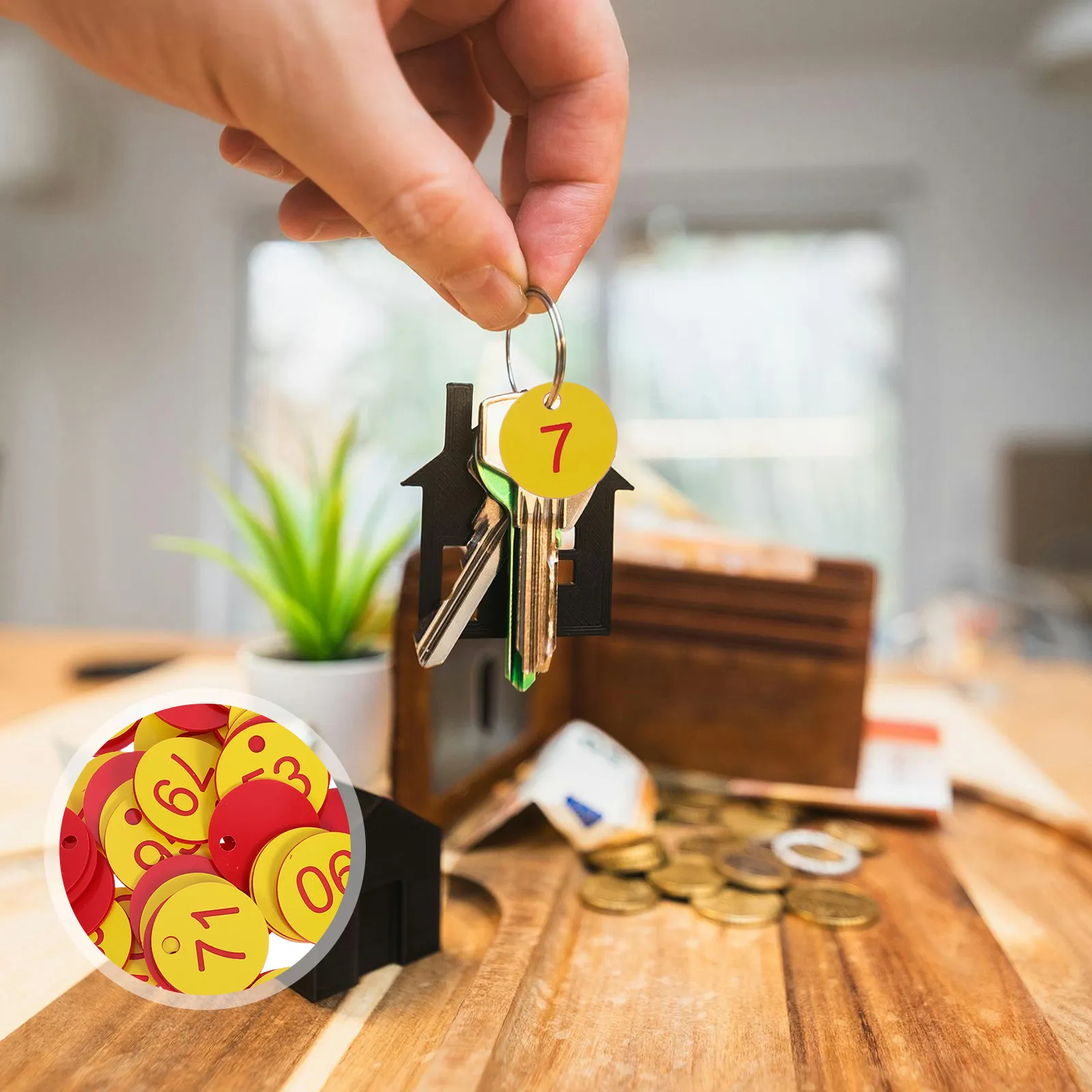 100Pcs Plastic Numbered Id Tags Yellow Round Hole Tough Hanging Key Tags for Locker Coat Room Table Number Identification
