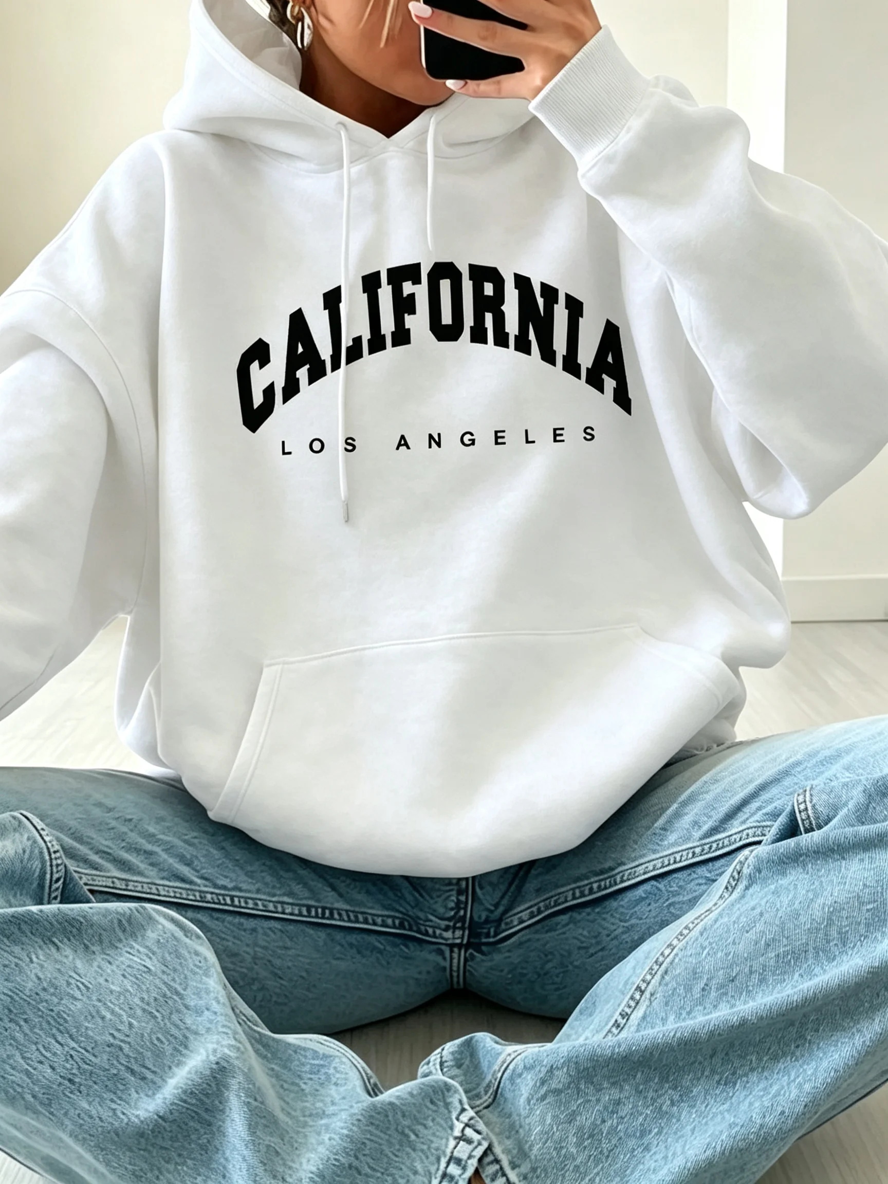 Women's Autumn-Winter Fleece Pullover with Cap Warm Free-swinging Daily-wear Long Sleeve Knitted streetwear women casual hoodies