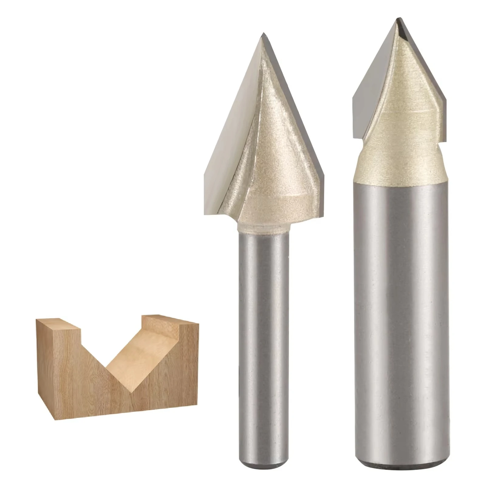 2PCS Carbide V-Groove CNC Router Bits 45° 60° 6.35mm 12.7mm Shank for Wood MDF 3D Engraving
