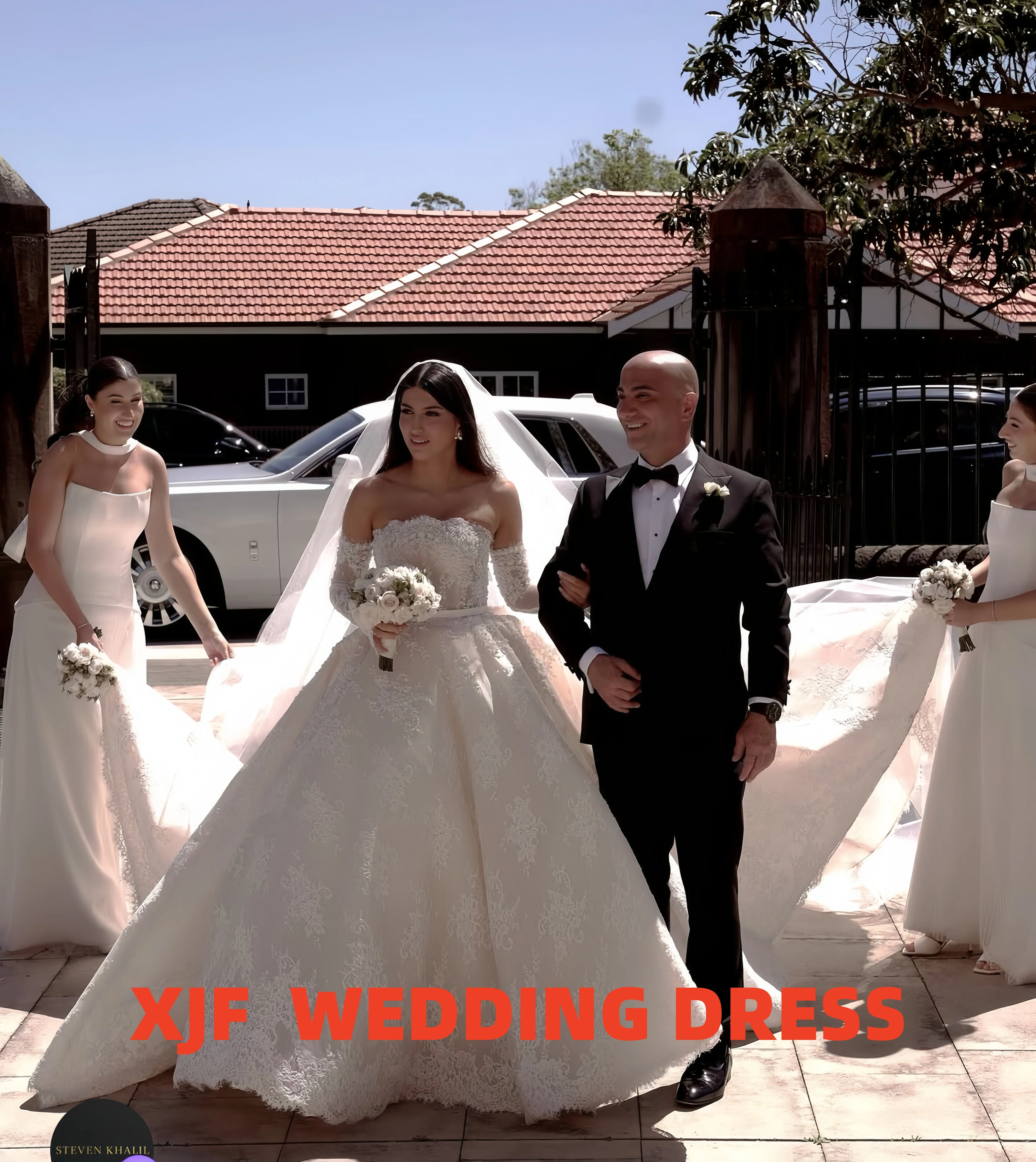 カスタマイズされたエレガントなウェディングドレス、ストラップレス、長袖、レース、Aライン、女性用ウェディングパーティー、ウェディングドレス、vestidos de novia（スペイン語でウェディングドレスの意味）