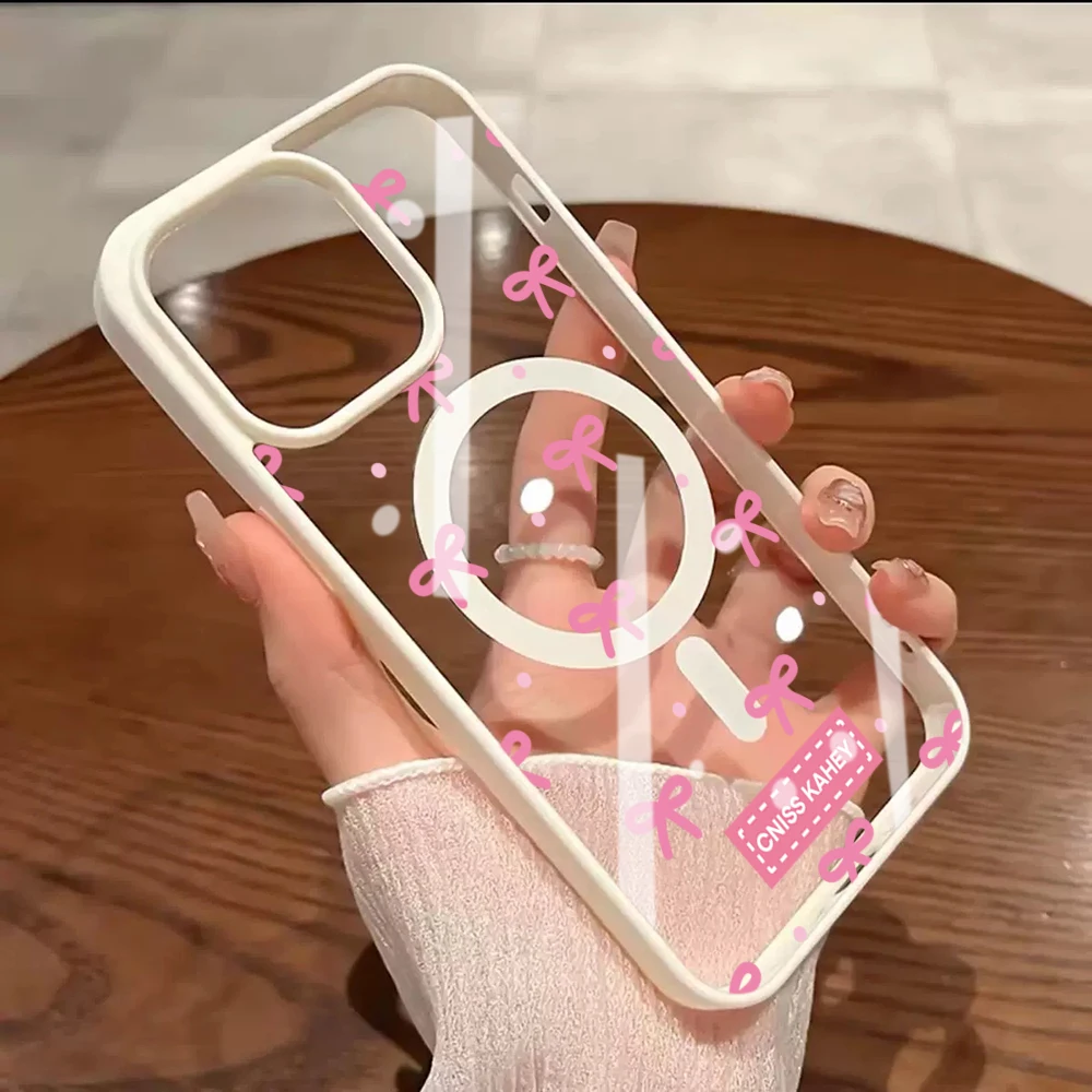 Niedliche Schleifenmädchen Transparente Hülle für Magsafe iPhone 15 Pro Max 17 16 15 14 11 13 12 Pro Max Plus Hüllen Magnetisches Kabelloses Laden Fundas – Detail 1