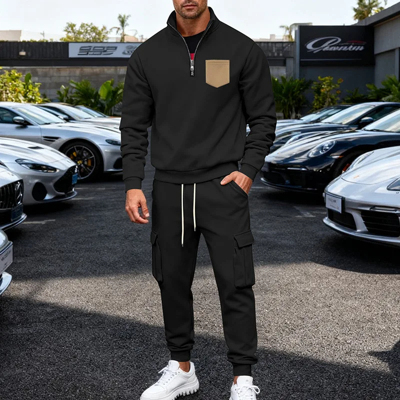 Fashionable American Autumn and Winter New Men's Loose Velvet Workwear Commuter Sweatshirt and Sweatpants Suit