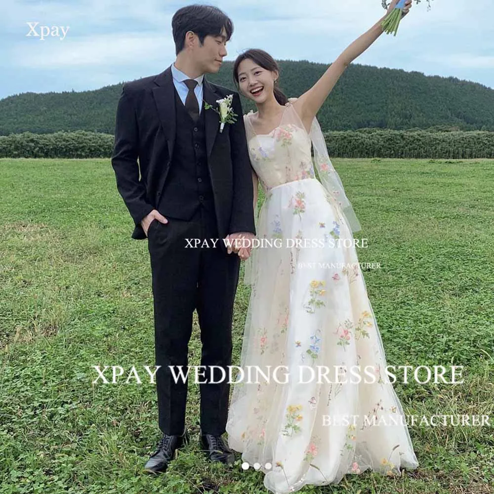 XPAY Elegant Lace Embroidery Korea Wedding Dresses Sweetheart Pleat Photos Shoot A Line Bridal Gown Custom Backless Bride Dress