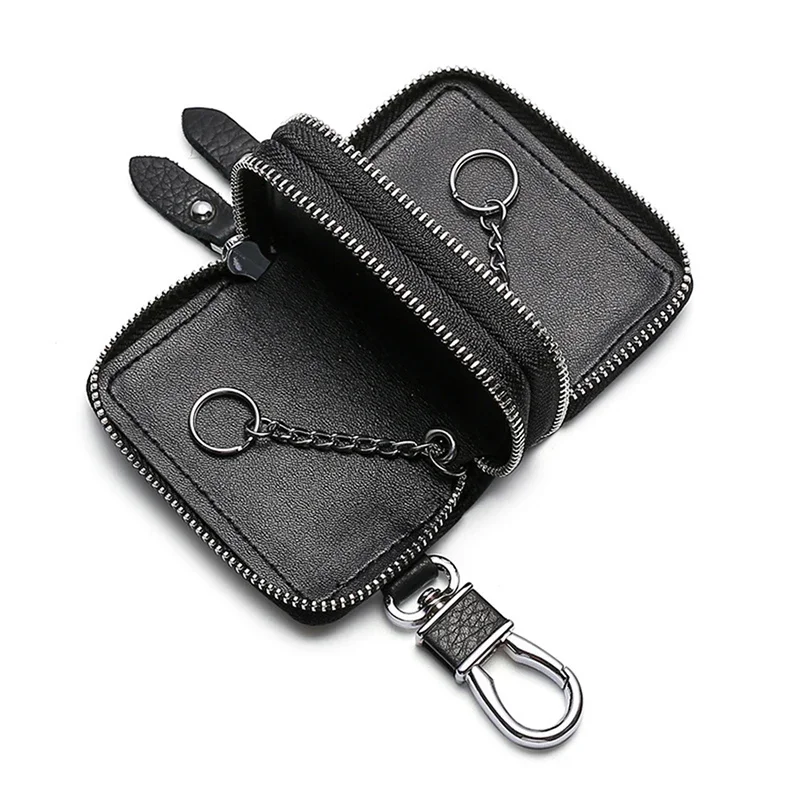2-layer Zipper Car Key Bag Leather Lock Key Pouch Waist-mounted Clips Men Pure Color Ultra-fine Fiber Material