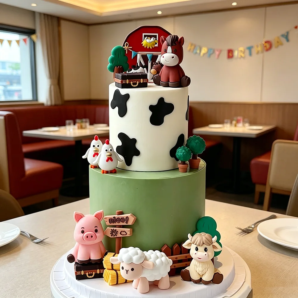 Décoration de gâteau animaux de la ferme rurale, divers animaux de la ferme, idéale pour la décoration de gâteaux sur le thème de la ferme pour l'anniversaire d'un enfant d'un an